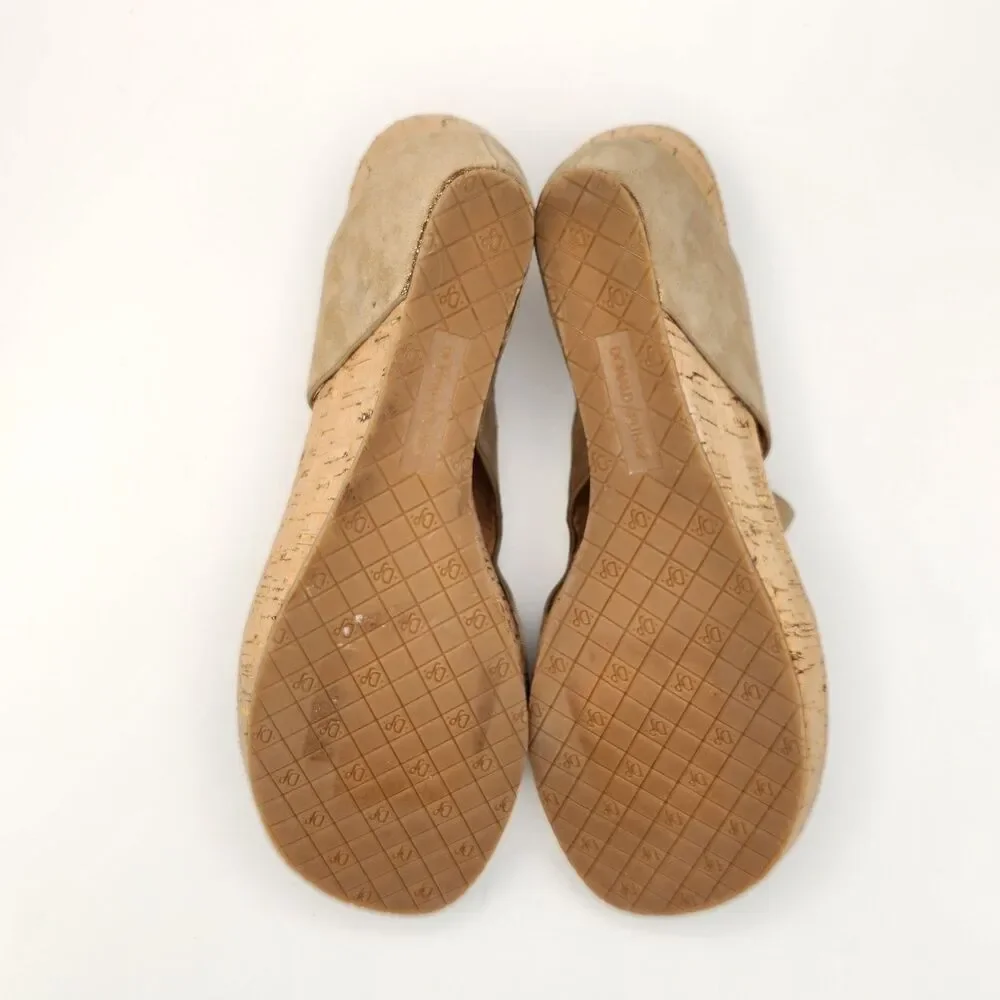 Donald Pliner Gyer Sparkle Leather Cork Platform Toe Loop Wedge Light Bronze 11